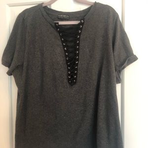 Forever 21 gray lace up tee shirt